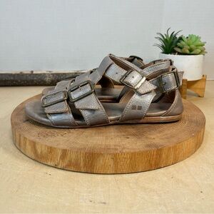 BED|STU | Mabely F373038 Gray Leather Hook & Loop Strap Sandals Shoes Size 6